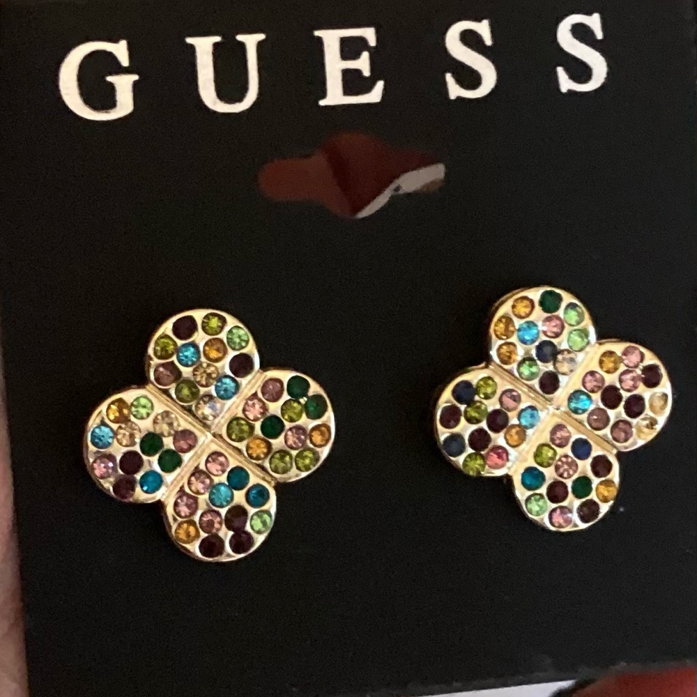 GUESS MultiColor Gemstone Colorful Crystal Clover Earrings nwt